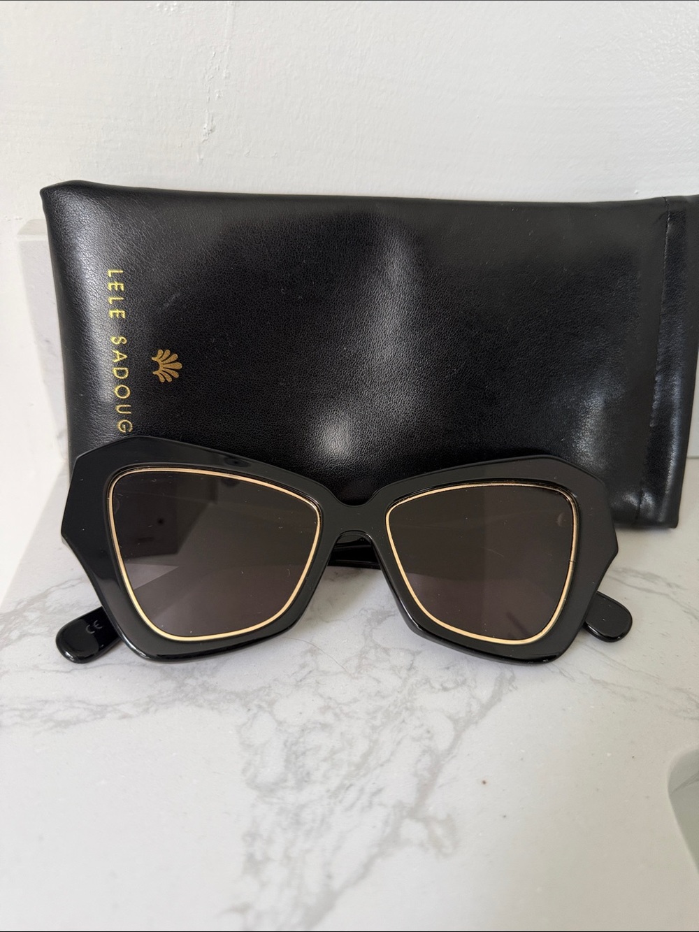 Lele Sadoughi Black Sunglasses with Gold Accent